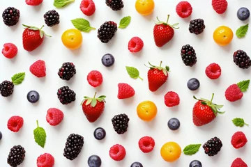 Deurstickers Mix berry fruit in background of white color. Abstract concept of food and fruit. © cwa