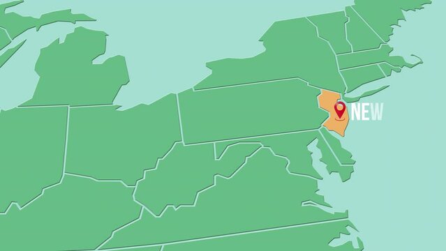 Mapa de los Estados Unidos de Am&eacute;rica con divisi&oacute;n pol&iacute;tica resaltando el estado de New Jersey