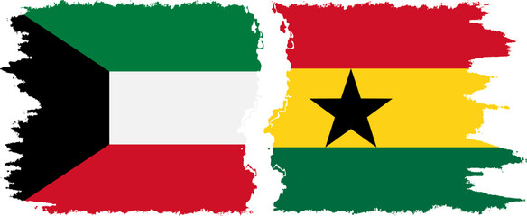 Ghana and Kuwait grunge flags connection vector