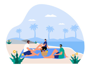 Obraz na płótnie Canvas Social activity vector illustration. Family vacationing at the beach.