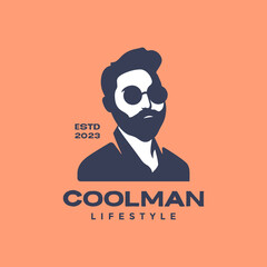young man cool portrait bearded with sunglasses isolated vintage retro hipster style logo design vector icon illustration