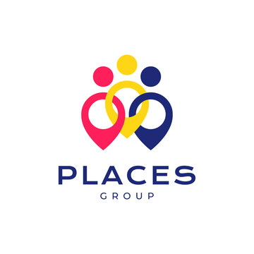 pin place map community group team colorful modern simple flat logo design vector icon illustration