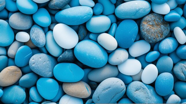 Background of natural stones in abstract. texture of blue pebbles. Background of stone. a retro shade of blue. Beach with seashells. Beautiful scenery. a turquoise hue