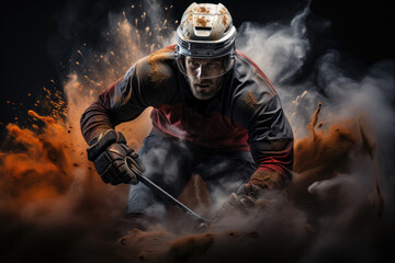 Hockey player on dark background
