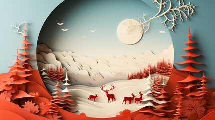 Xmas modern design in paper cut style with Christmas. For Christmas cards, posters, art texture, presentation design or web design and web background. Generative ai
