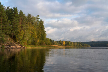Lake Ladoga near the village Lumivaara on a sunny autumn day, Ladoga skerries, Lakhdenpokhya, Republic of Karelia, Russia