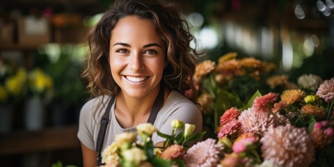 florist posing with flowers, generative AI