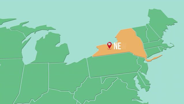 Mapa de los Estados Unidos de Am&eacute;rica con divisi&oacute;n pol&iacute;tica resaltando el estado de New York