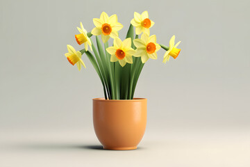 Daffodils in a pot 3d rendering style