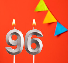Birthday candle number 96 - Invitation card in orange background