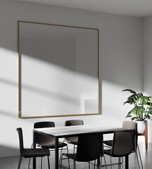 a square wooden frame mockup poster in the modern minimalist dining room