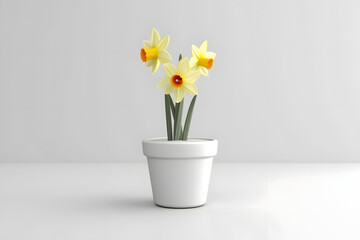 Daffodils in a pot 3d rendering style - obrazy, fototapety, plakaty