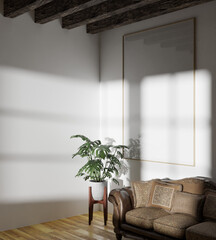 a massive frame mockup poster in the modern traditional interior