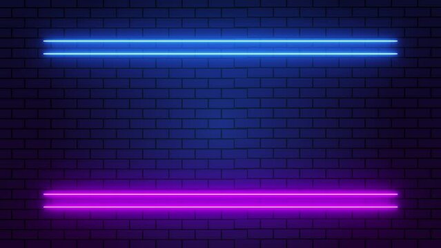 4K looped. Blue and purple neon lights flicker animation with brick wall background