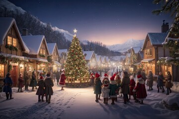 Heartwarming Holiday Scene with Families Celebrating Christmas Eve, AI Generated