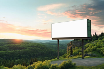 Mockup board of blank billboard or advertising light box in background of beautiful sky and landscape. Signboard concept of advertisements and announcements.