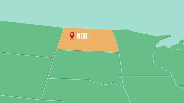 Mapa de los Estados Unidos de Am&eacute;rica con divisi&oacute;n pol&iacute;tica resaltando el estado de North Dakota