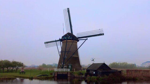 no 2 famous Dutch old-fashioned windmill site in Kinderdijk the Netherlands