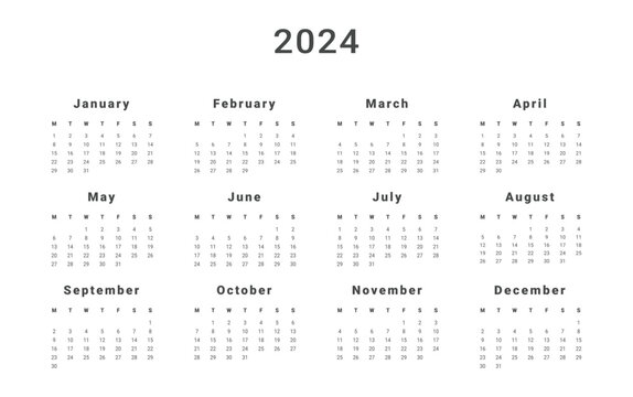 Calendar template yellow start monday 2024