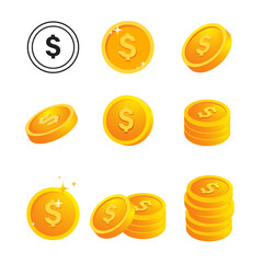 set of vector coin icons. Realistic 3D coin icon. financial flat design