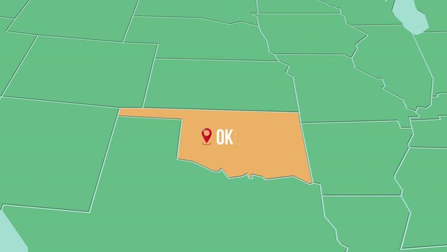 Mapa de los Estados Unidos de Am&eacute;rica con divisi&oacute;n pol&iacute;tica resaltando el estado de Oklahoma