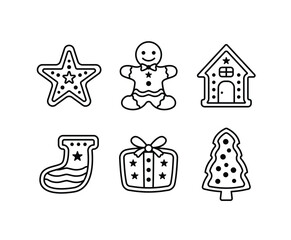 Fototapeta na wymiar set of christmas gingerbread cookies icons vector black white line simple modern design collections 