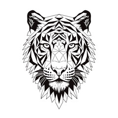 Silhouette close-up of a tiger head vector illustration isolated on white for tattoo design