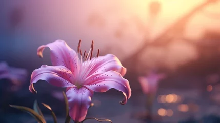 Foto op Plexiglas A pink fairy lily against a hazy background. © Anmol