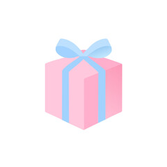 Gift box with bow and Pastel Soft ribbon. Surprise box. Unwrapped Prize Reward Package Special Holiday Christmas Birthday Present Graphic Element Cartoon Modern flat Pink Blue vector illustration Draw