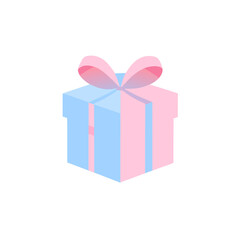 Gift box with bow and Pastel Soft ribbon. Surprise box. Unwrapped Prize Reward Package Special Holiday Christmas Birthday Present Graphic Element Cartoon Modern flat Pink Blue vector illustration Draw