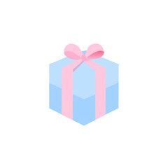 Gift box with bow and Pastel Soft ribbon. Surprise box. Unwrapped Prize Reward Package Special Holiday Christmas Birthday Present Graphic Element Cartoon Modern flat Pink Blue vector illustration Draw