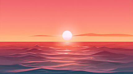 Sunset over the ocean vector simple 3d smooth cut isolated illustration