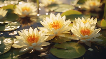 retro-styled light yellow water lilies.