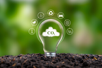 CO2 symbol on cloud in energy saving light bulb Concepts about the problems of carbon dioxide...