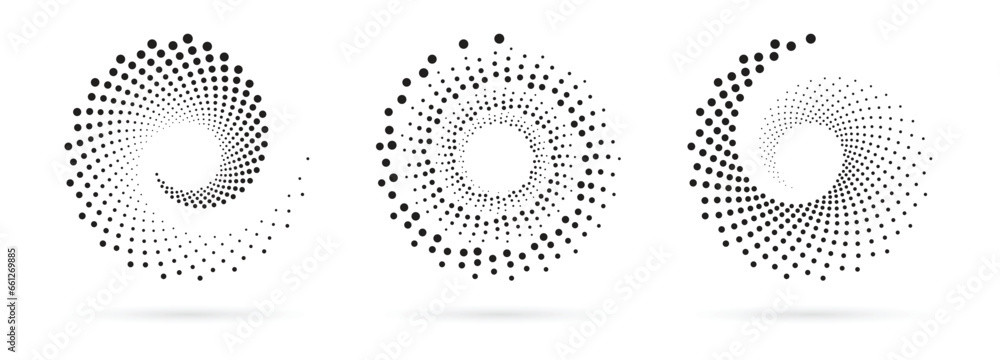 Poster design spiral dots backdrop. modern abstract background. halftone dots in circle form. round logo. v