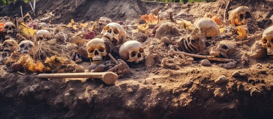 Unearthing human skeletal remains at Zilaiskalns Valmiera With copyspace for text