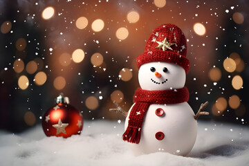 Fototapeta premium Merry Christmas with happy snowman
