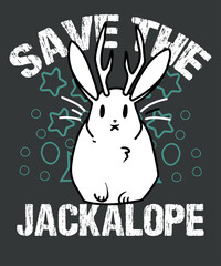 Save The Jackalope Vintage Rabbit Desert Cactus Mountain T-Shirt design vector, Save The Jackalope shirt, Vintage, Rabbit, Desert, Mountain, cryptid, cryptozoology, creatures, t-shirt, fantasy
