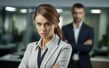 Serious businesswoman with coworkers.