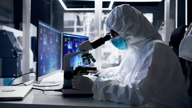 Industrial Medical Factory Research With Microscope