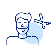 Man getting a haircut. Male hair salon services, beauty and elegance. Pixel perfect, editable stroke icon