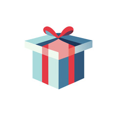 Gift box with bow and Red ribbon. Surprise Present Unwrapped Prize Reward Package Special Holiday Christmas Birthday Chocolate Graphic Element Cartoon Modern flat Colorful vector illustration
