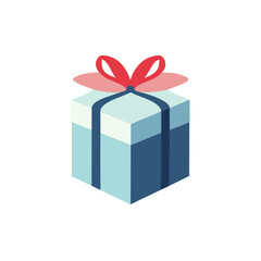 Gift box with bow and Red ribbon. Surprise Present Unwrapped Prize Reward Package Special Holiday Christmas Birthday Chocolate Graphic Element Cartoon Modern flat Colorful vector illustration
