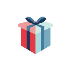 Gift box with bow and Red ribbon. Surprise Present Unwrapped Prize Reward Package Special Holiday Christmas Birthday Chocolate Graphic Element Cartoon Modern flat Colorful vector illustration