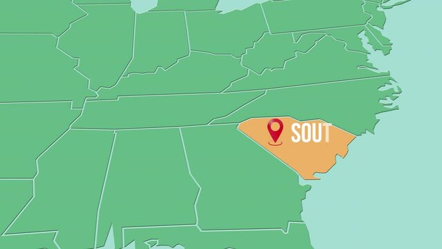 Mapa de los Estados Unidos de Am&eacute;rica con divisi&oacute;n pol&iacute;tica resaltando el estado de South Carolina