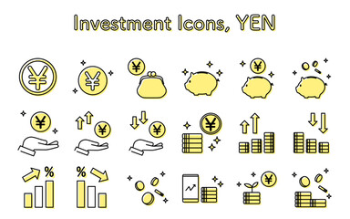 日本円の投資のアイコン、シンプルな線画イラスト - obrazy, fototapety, plakaty