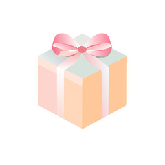 Gift box with bow and Pastel Soft Gold ribbon. Surprise box. Prize Reward Package Special Holiday Christmas Birthday Present Graphic Element Cartoon Modern flat Colorful vector illustration Draw