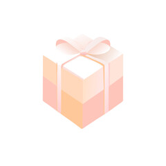 Gift box with bow and Pastel Soft Gold ribbon. Surprise box. Prize Reward Package Special Holiday Christmas Birthday Present Graphic Element Cartoon Modern flat Colorful vector illustration Draw