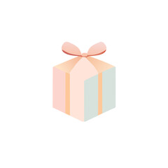 Gift box with bow and Pastel Soft Gold ribbon. Surprise box. Prize Reward Package Special Holiday Christmas Birthday Present Graphic Element Cartoon Modern flat Colorful vector illustration Draw