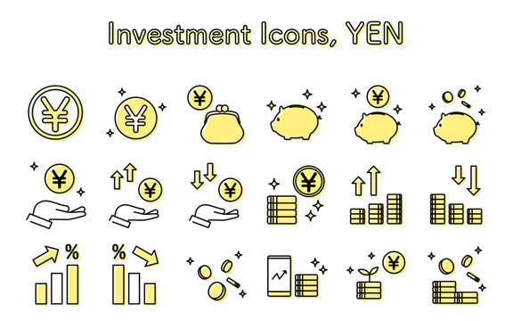 日本円の投資のアイコン、シンプルな線画イラスト